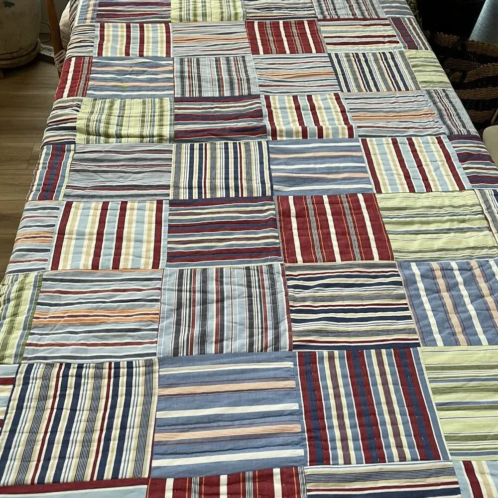 Handmade Patchwork Striped Reversible Quilt 69